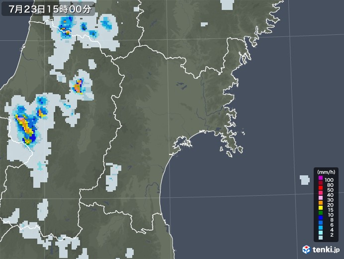 宮城県の雨雲レーダー(2021年07月23日)