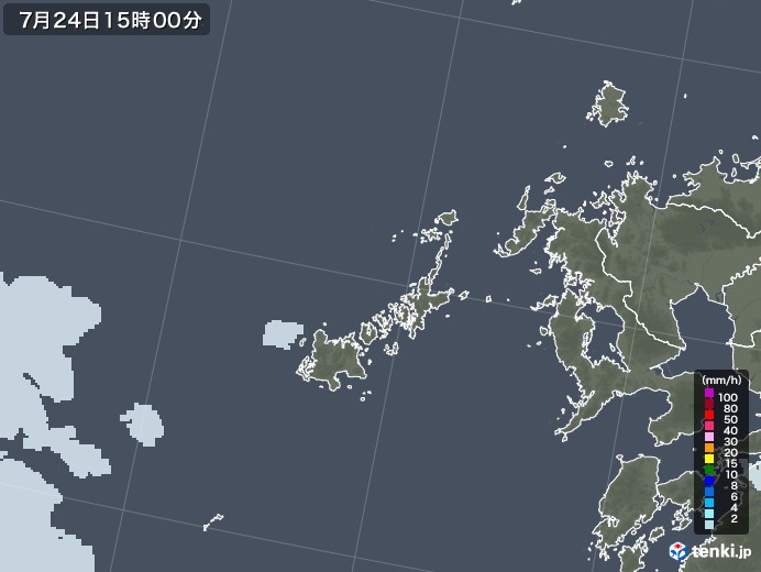 五島列島(長崎県)の雨雲レーダー(2021年07月24日)