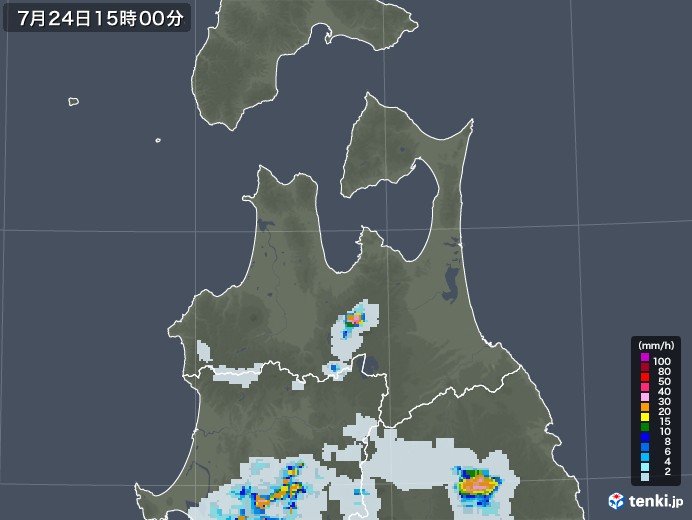 青森県の雨雲レーダー(2021年07月24日)