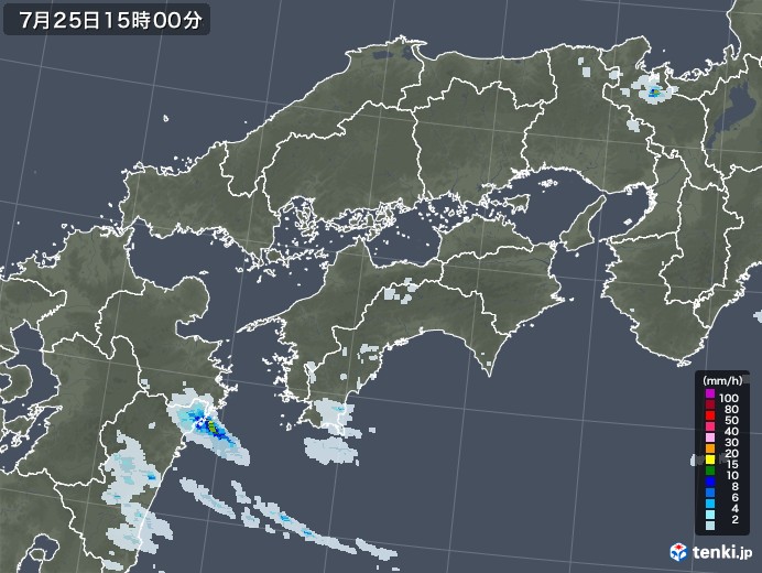 四国地方の雨雲レーダー(2021年07月25日)