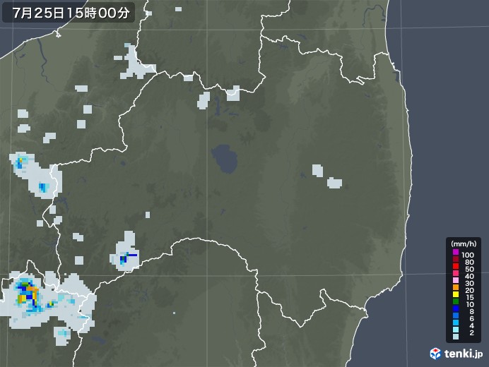 福島県の雨雲レーダー(2021年07月25日)