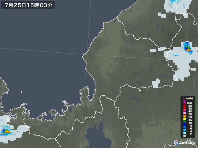 福井県の雨雲レーダー(2021年07月25日)