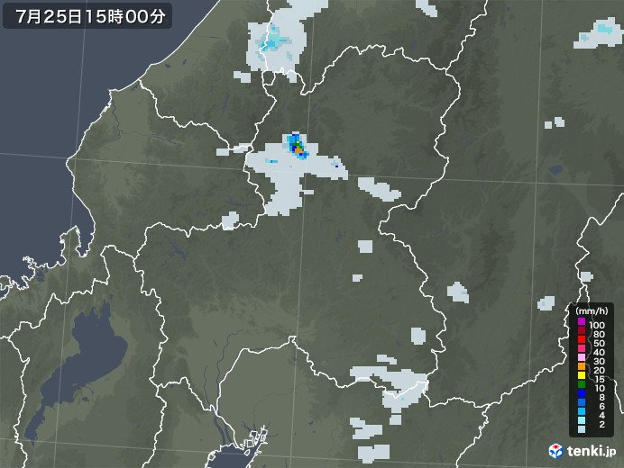 岐阜県の雨雲レーダー(2021年07月25日)