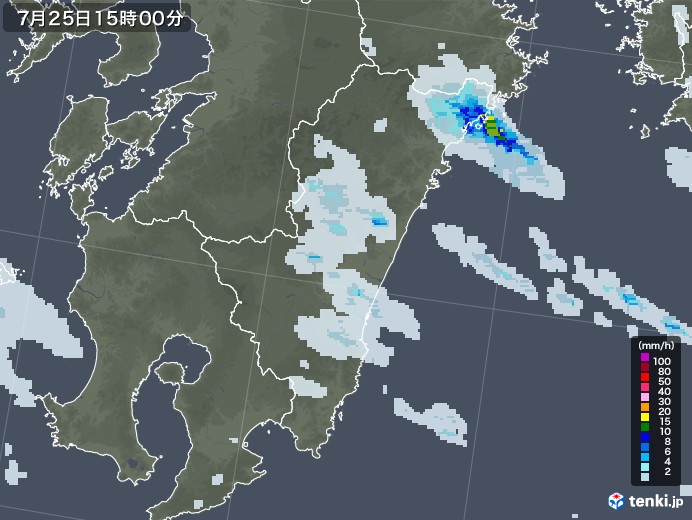 宮崎県の雨雲レーダー(2021年07月25日)