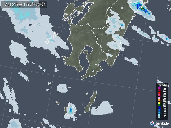 鹿児島県の雨雲レーダー(2021年07月25日)