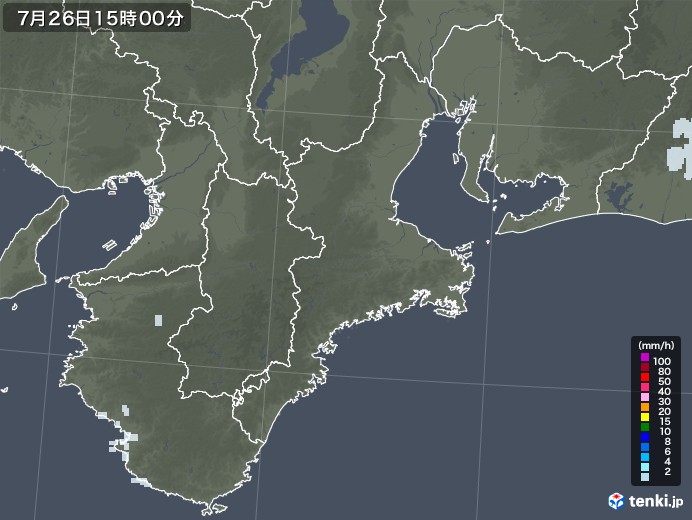 三重県の雨雲レーダー(2021年07月26日)