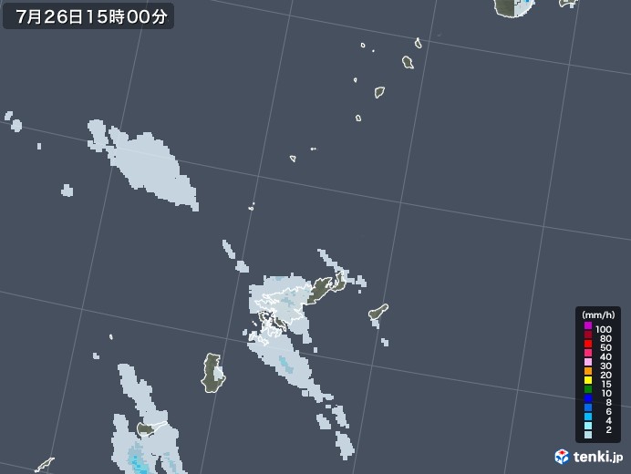 奄美諸島(鹿児島県)の雨雲レーダー(2021年07月26日)