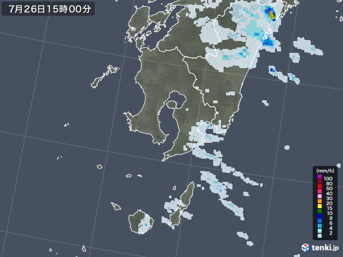 鹿児島県の雨雲レーダー(2021年07月26日)