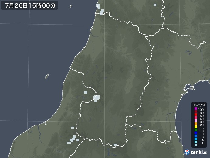 山形県の雨雲レーダー(2021年07月26日)