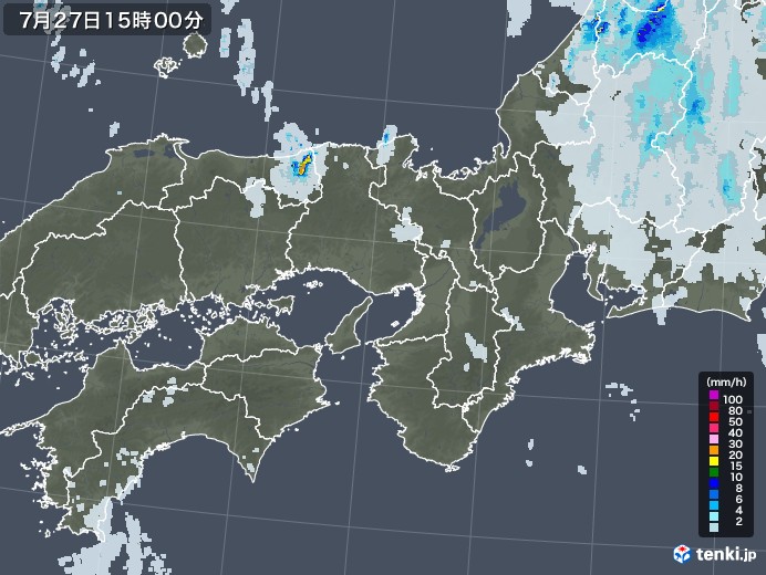 近畿地方の雨雲レーダー(2021年07月27日)