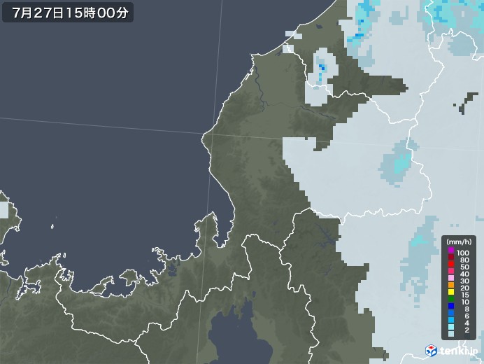 福井県の雨雲レーダー(2021年07月27日)