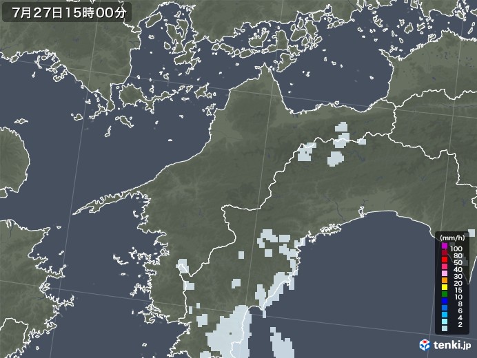 愛媛県の雨雲レーダー(2021年07月27日)