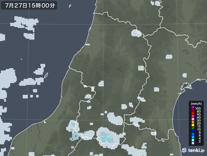 山形県の雨雲レーダー(2021年07月27日)