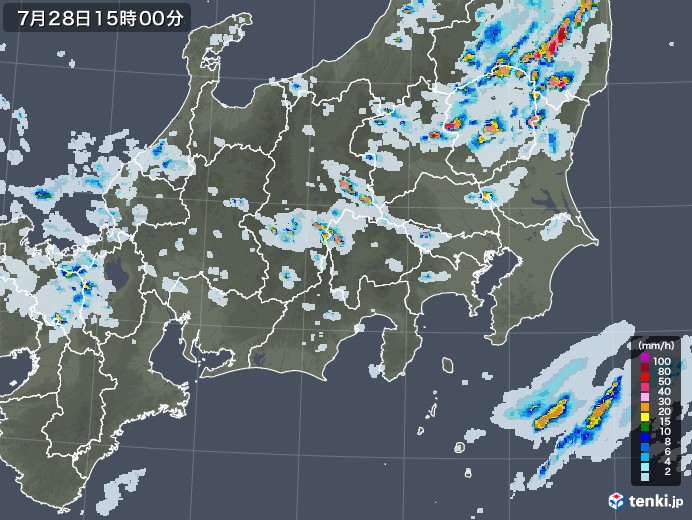 関東・甲信地方の雨雲レーダー(2021年07月28日)