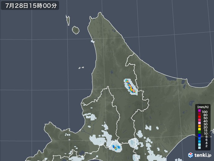 道北の雨雲レーダー(2021年07月28日)