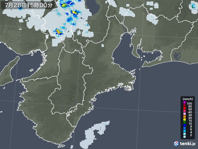 三重県の雨雲レーダー(2021年07月28日)