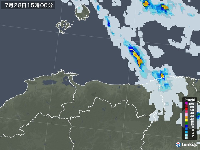 鳥取県の雨雲レーダー(2021年07月28日)