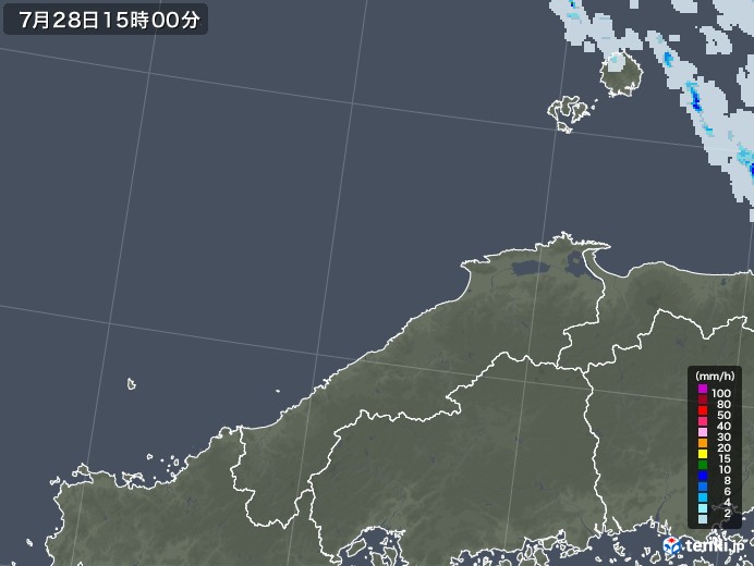 島根県の雨雲レーダー(2021年07月28日)