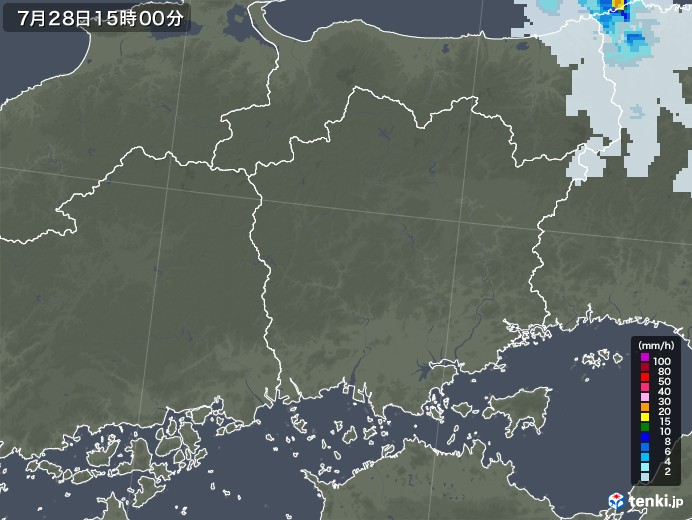 岡山県の雨雲レーダー(2021年07月28日)