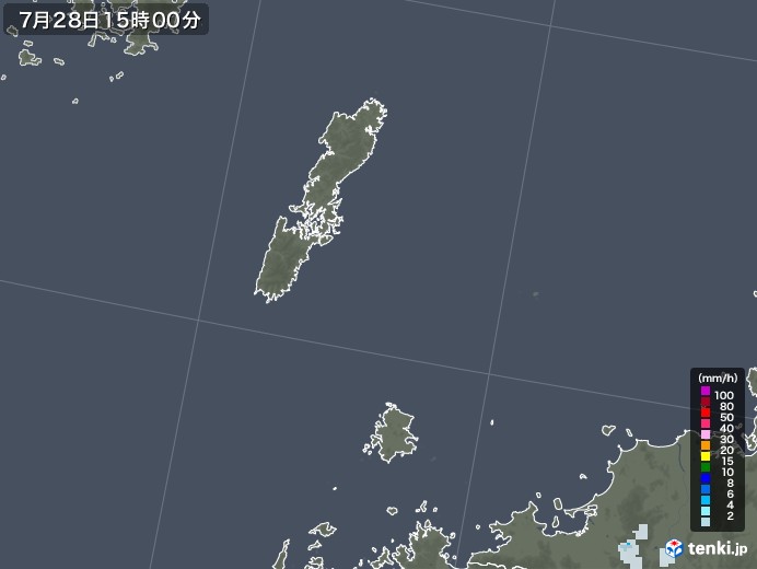 壱岐・対馬(長崎県)の雨雲レーダー(2021年07月28日)