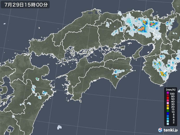 四国地方の雨雲レーダー(2021年07月29日)