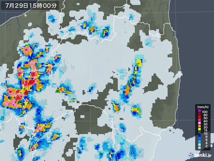 福島県の雨雲レーダー(2021年07月29日)