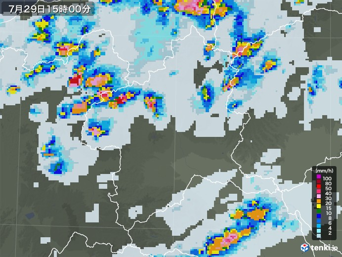 群馬県の雨雲レーダー(2021年07月29日)