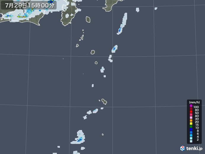 伊豆諸島(東京都)の雨雲レーダー(2021年07月29日)