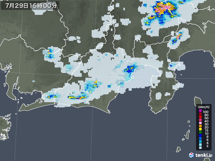 静岡県の雨雲レーダー(2021年07月29日)