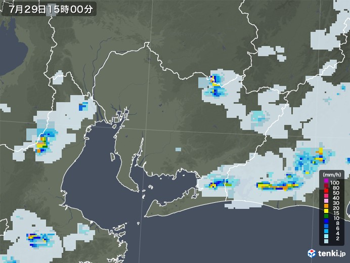 愛知県の雨雲レーダー(2021年07月29日)