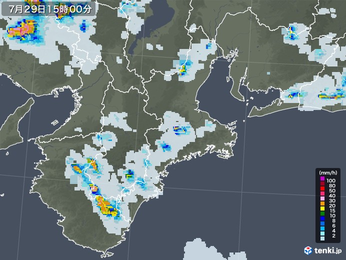 三重県の雨雲レーダー(2021年07月29日)