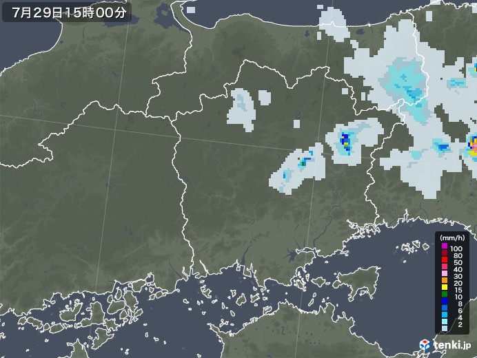 岡山県の雨雲レーダー(2021年07月29日)