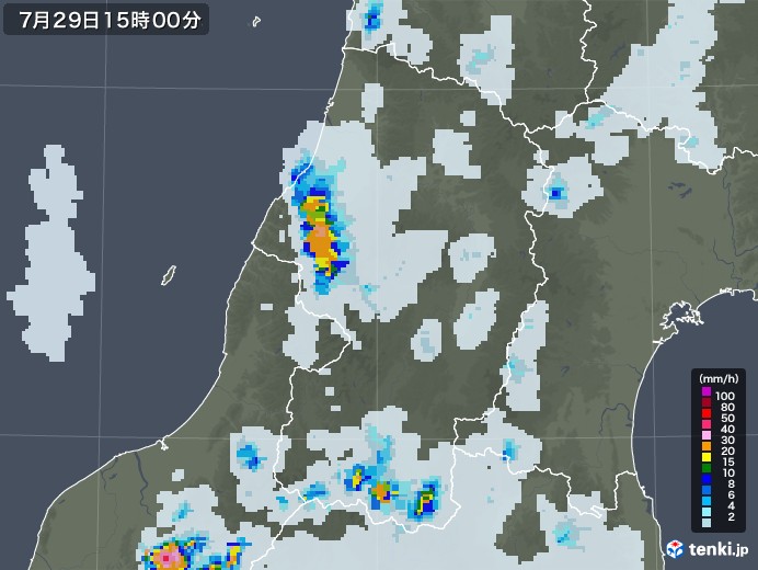 山形県の雨雲レーダー(2021年07月29日)