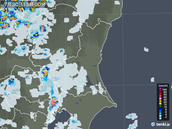 茨城県の雨雲レーダー(2021年07月30日)