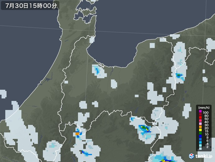 富山県の雨雲レーダー(2021年07月30日)