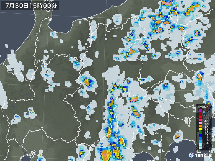 長野県の雨雲レーダー(2021年07月30日)