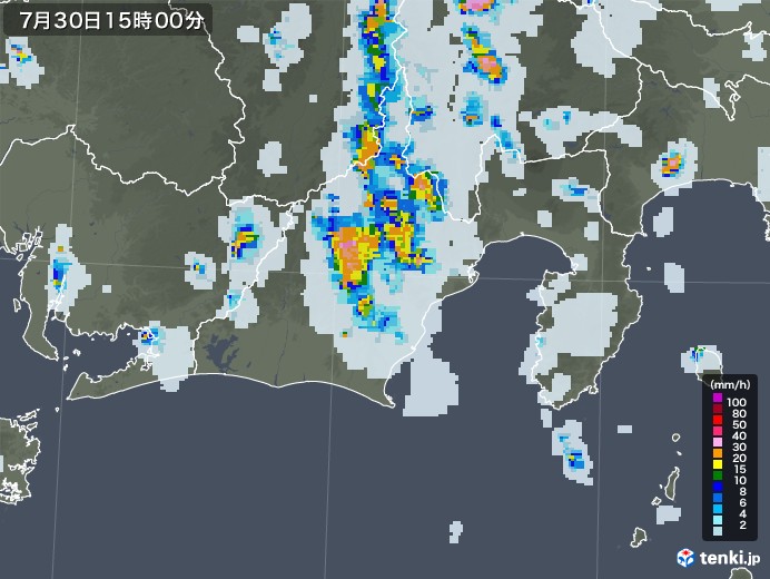 静岡県の雨雲レーダー(2021年07月30日)