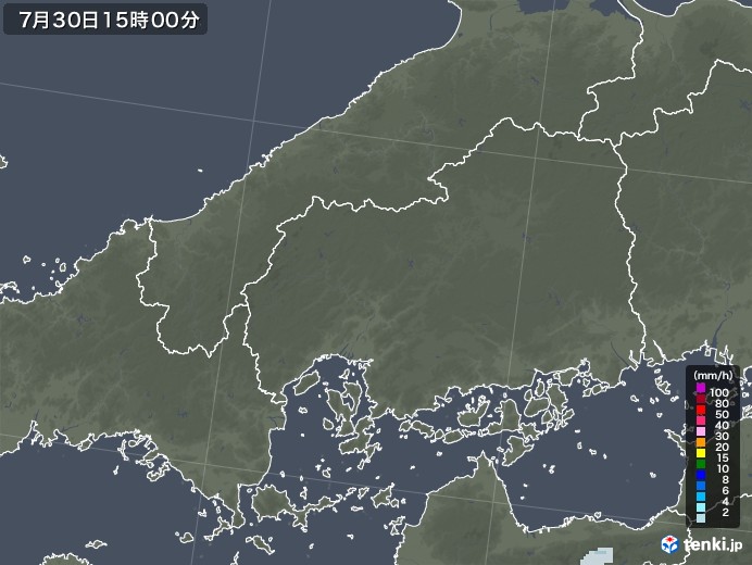 広島県の雨雲レーダー(2021年07月30日)
