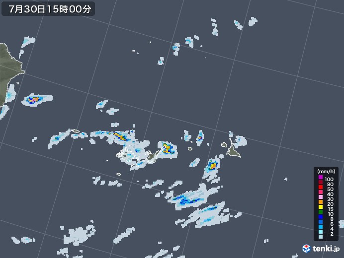 宮古・石垣・与那国(沖縄県)の雨雲レーダー(2021年07月30日)