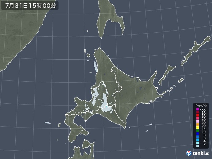 北海道地方の雨雲レーダー(2021年07月31日)