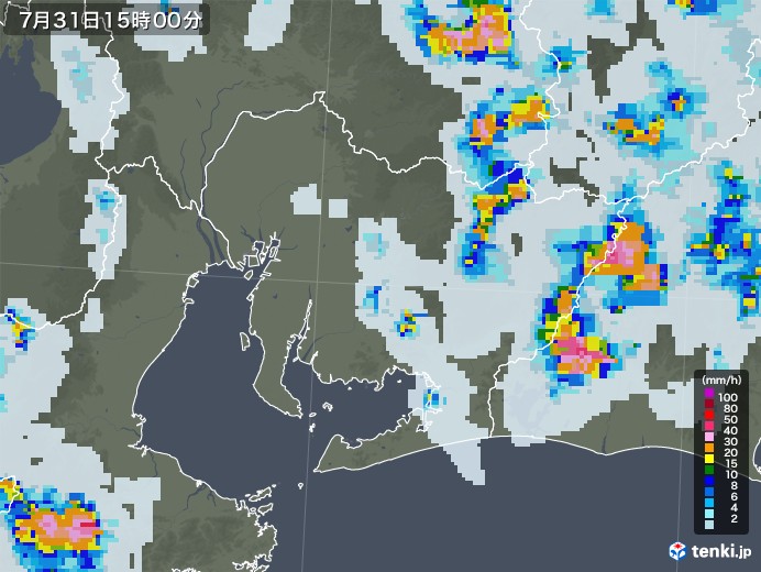 愛知県の雨雲レーダー(2021年07月31日)