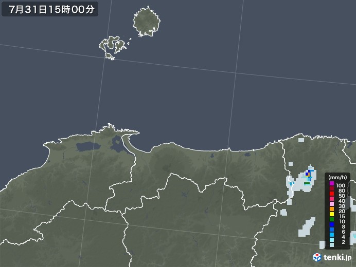 鳥取県の雨雲レーダー(2021年07月31日)