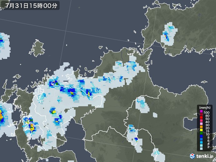 福岡県の雨雲レーダー(2021年07月31日)