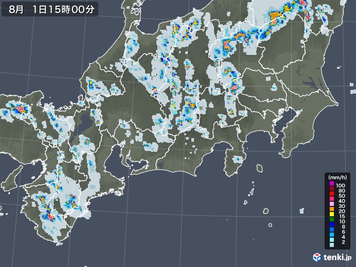 東海地方の雨雲レーダー(2021年08月01日)