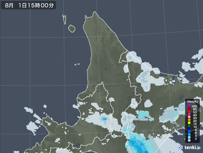 道北の雨雲レーダー(2021年08月01日)