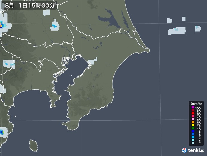 千葉県の雨雲レーダー(2021年08月01日)