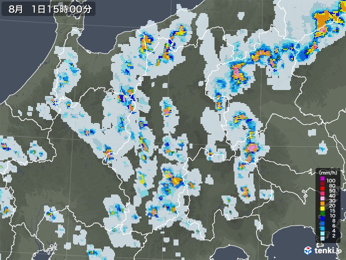 長野県の雨雲レーダー(2021年08月01日)