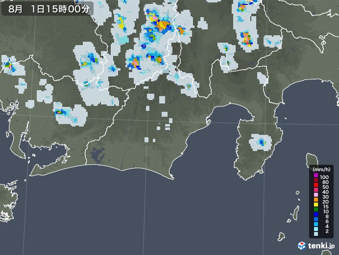 静岡県の雨雲レーダー(2021年08月01日)