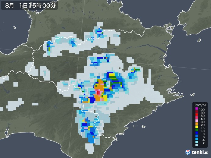 徳島県の雨雲レーダー(2021年08月01日)