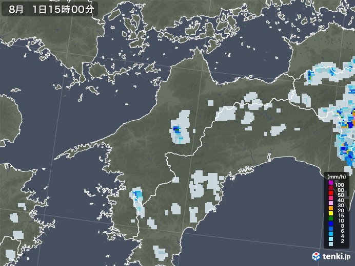 愛媛県の雨雲レーダー(2021年08月01日)